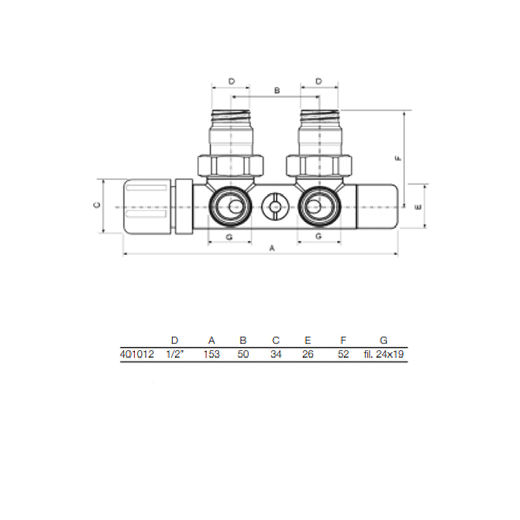Valvola-detentore termostatizzabile per interasse 50 mm con kit copritubo cromo