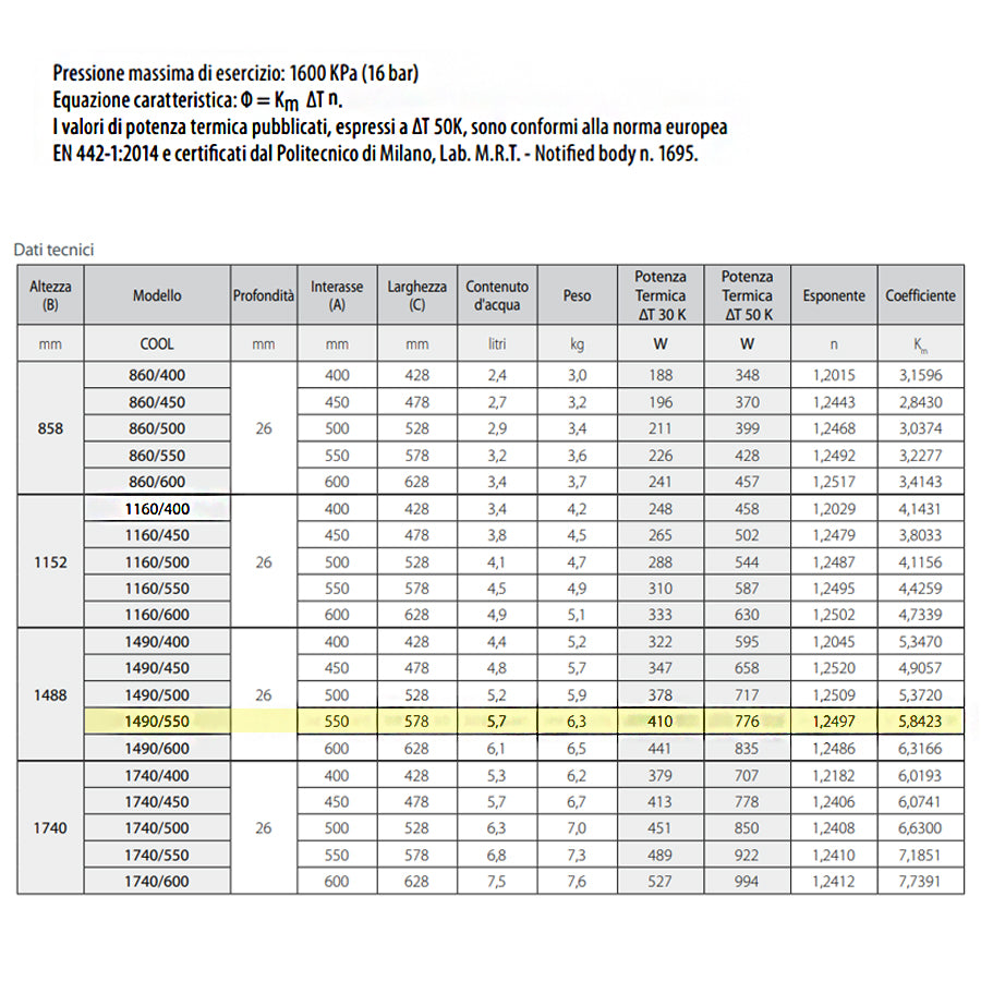 Termoarredo alluminio bianco anticorrosivo Fondital Cool 1490 a 29 tubolari interasse 55 cm