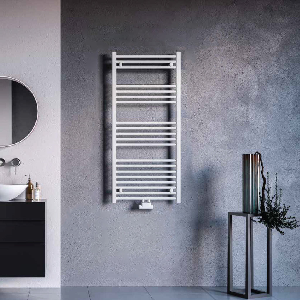Termoarredo idraulico modello Bolzano 1188x450 dritto con attacchi centrali 50 mm - Bianco