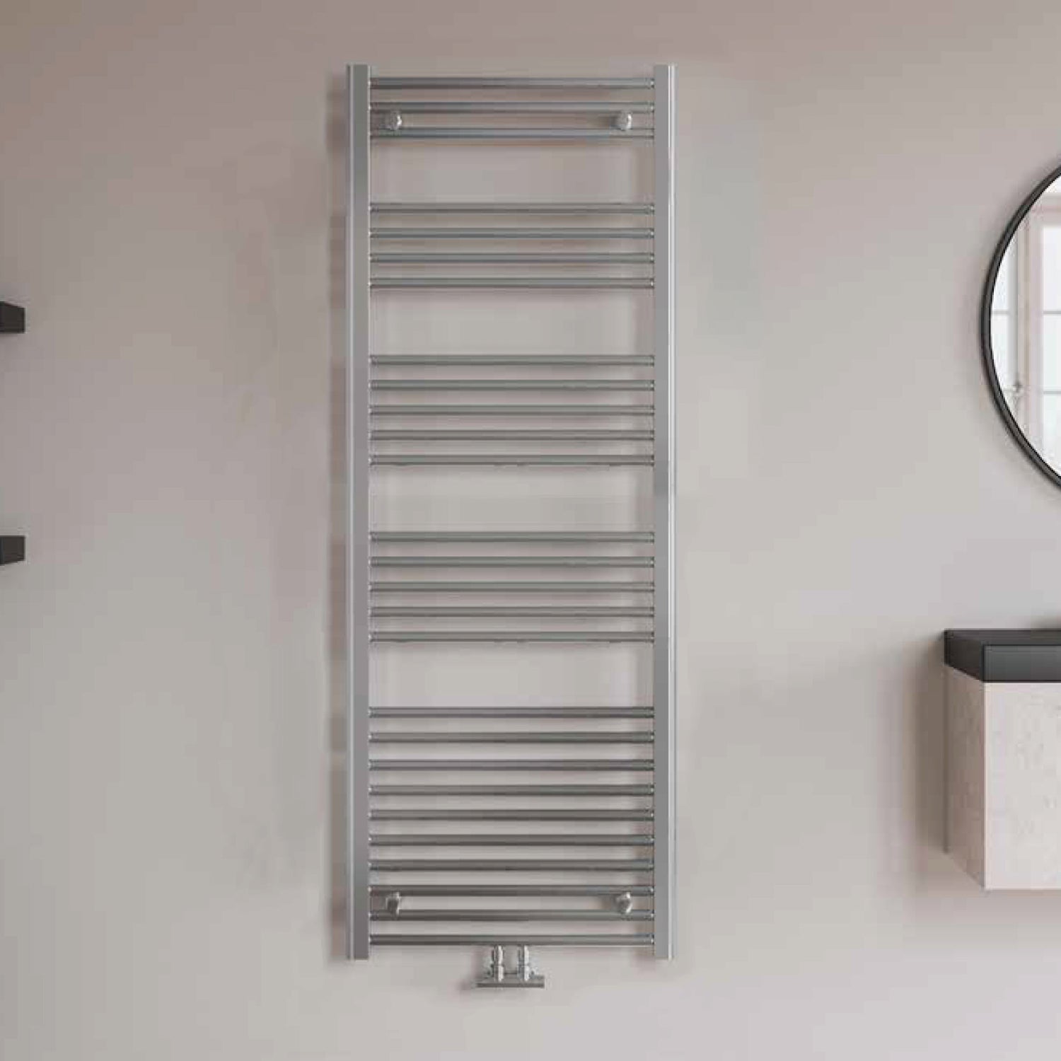 Termoarredo idraulico modello Bolzano 1600x600 dritto con attacchi centrali 50 mm - Cromo