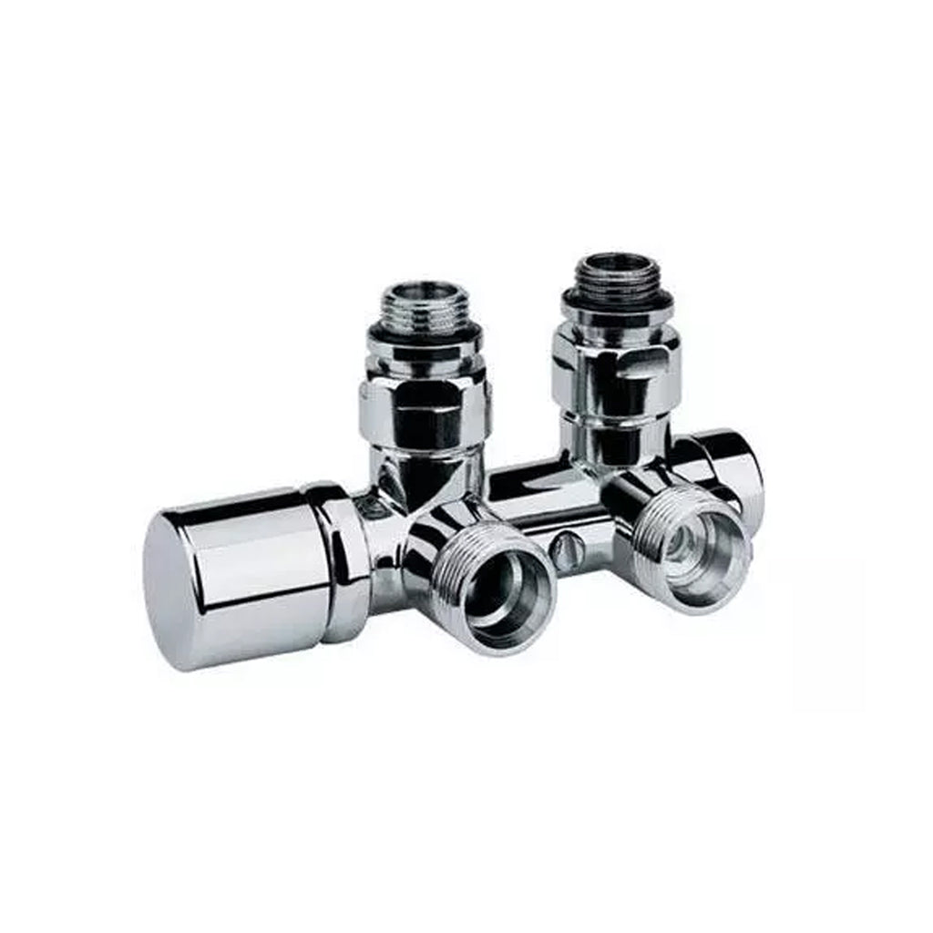 Kit Valvola termostatizzabile e Detentore ad angolo 50 mm Finitura Cromo per termoarredo