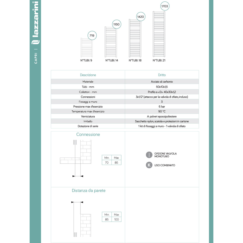 Termoarredo scaldasalviette cromato Lazzarini Capri 1150x500 interasse 450