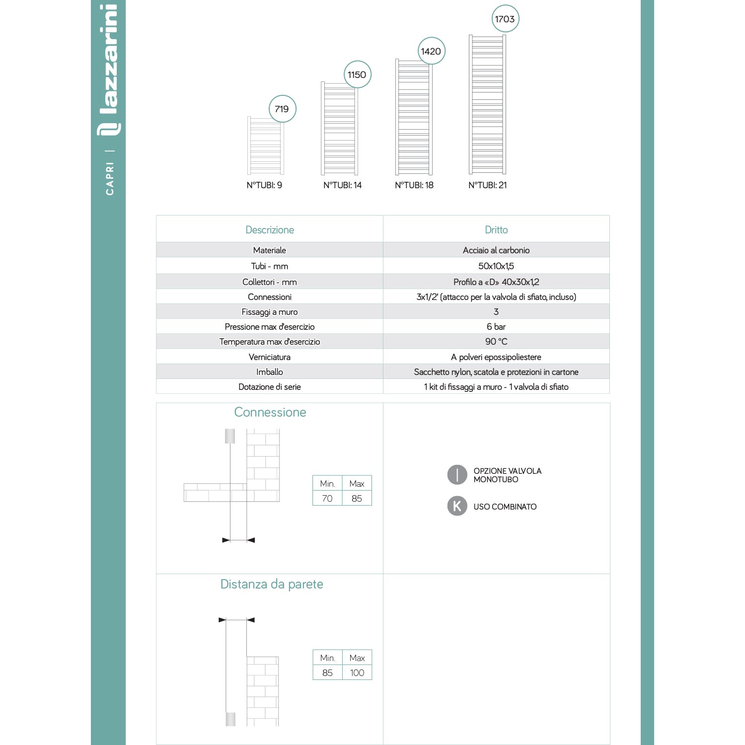Termoarredo scaldasalviette Lazzarini Capri 719x500 interasse 450 cromato