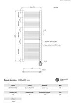 Termoarredo scaldasalviette da bagno elettrico con Termostato Digitale 1160x450 con potenza di 400 Watt  Collezione Vialis