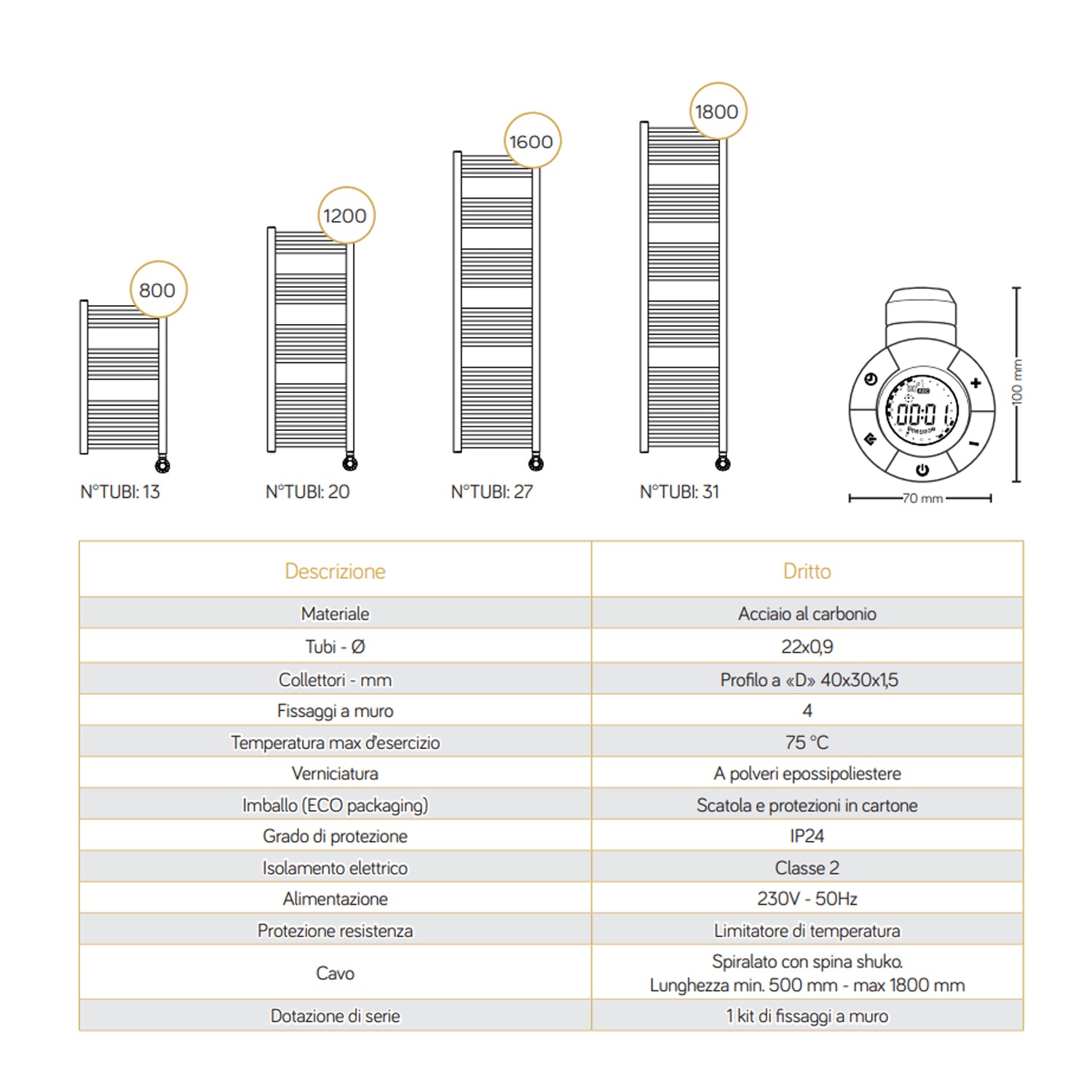 Termoarredo elettrico bianco 800x500 Lazzarini E-Bolzano 300 watt con termostato