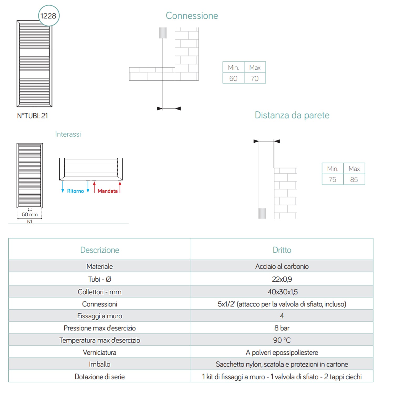 Termoarredo idraulico modello Asti 1228x600 dritto - Antracite